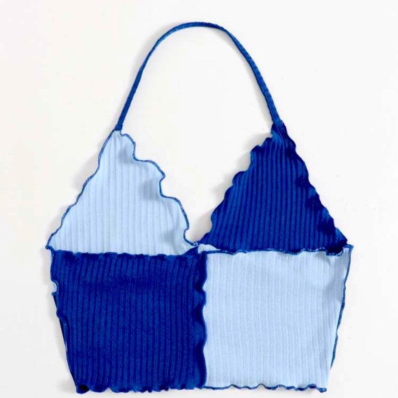 SHEIN Tops - SHEIN EZwear Lettuce Trim Colorblock Halter Top Size -medium